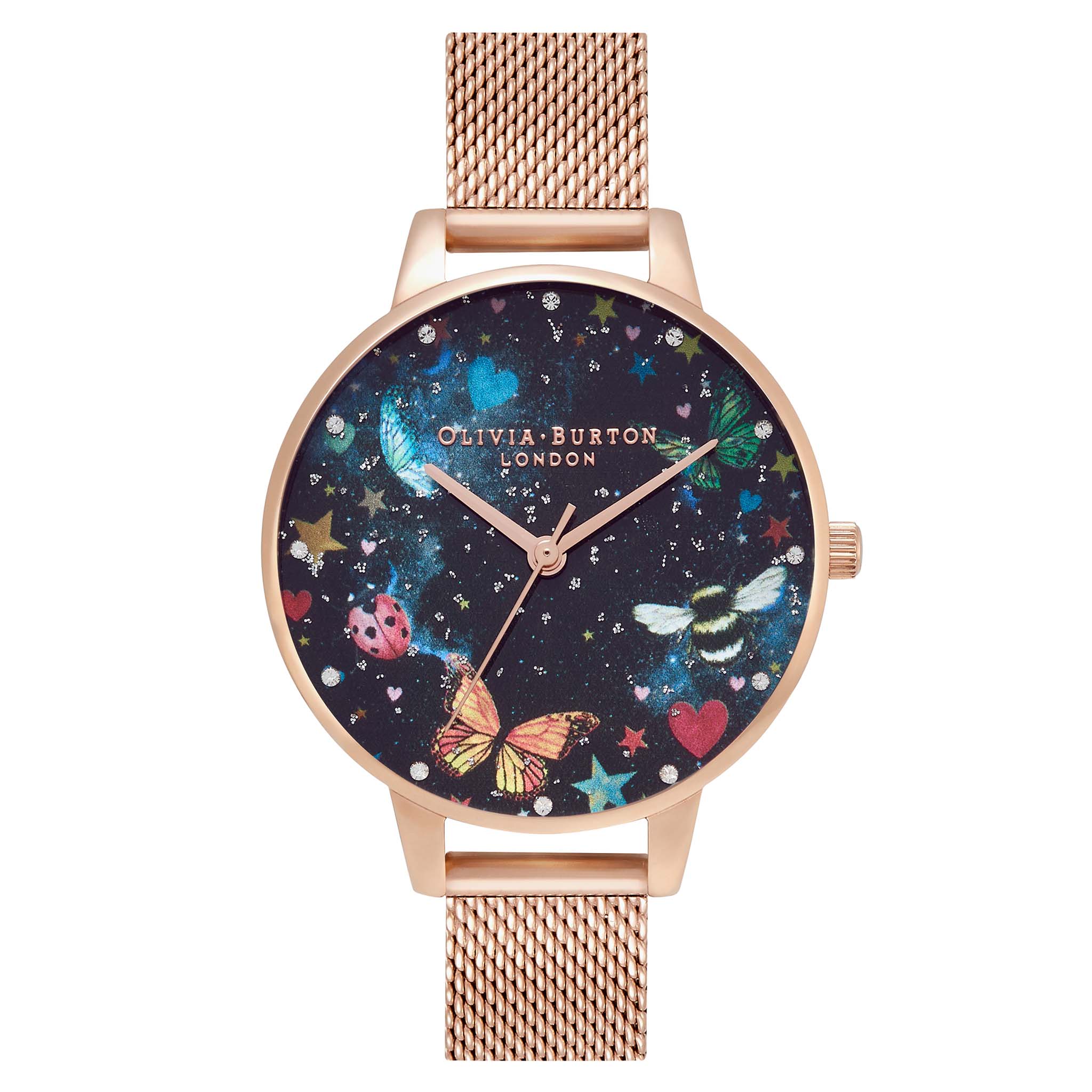 Olivia Burton Night Garden Demi Dial Rose Gold Mesh Women s Watch