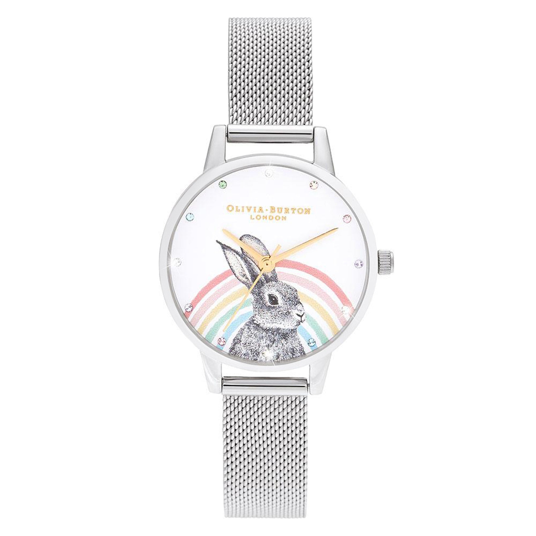 Olivia Burton Illustrated Animals Rainbow Bunny Silver Mesh Women's Watch - OB16WL89