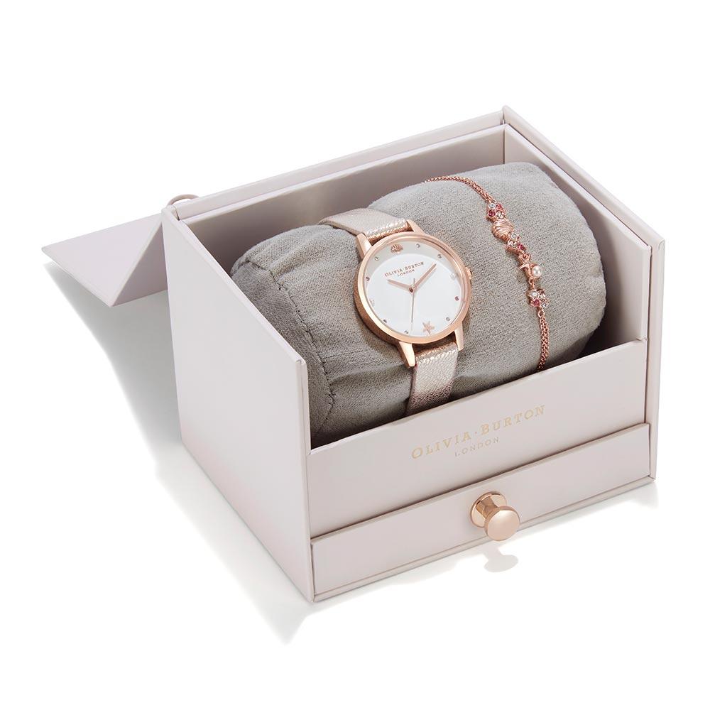 Olivia Burton Under The Sea Pearl Pink Leather Gift Set Women's Watch - OBGSET141