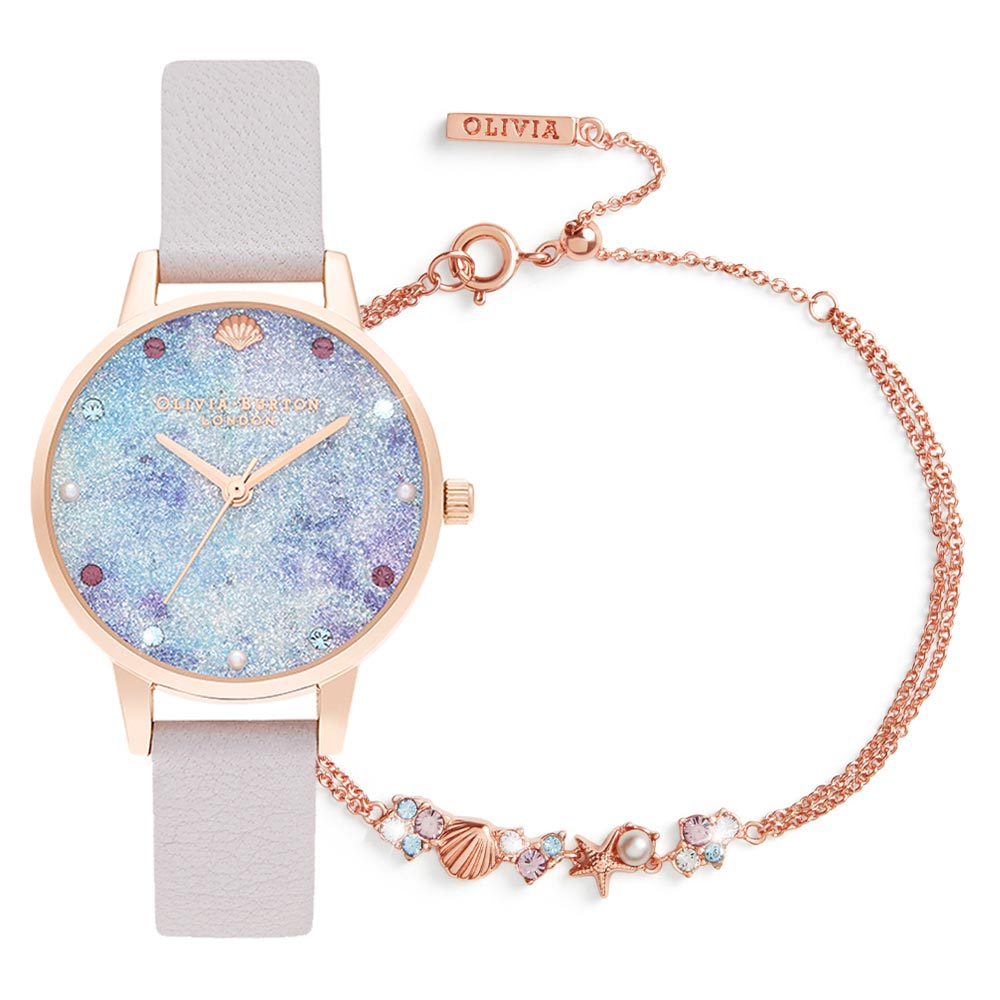 Olivia Burton Under The Sea Pearl Lilac Leather Gift Set Women's Watch - OBGSET142
