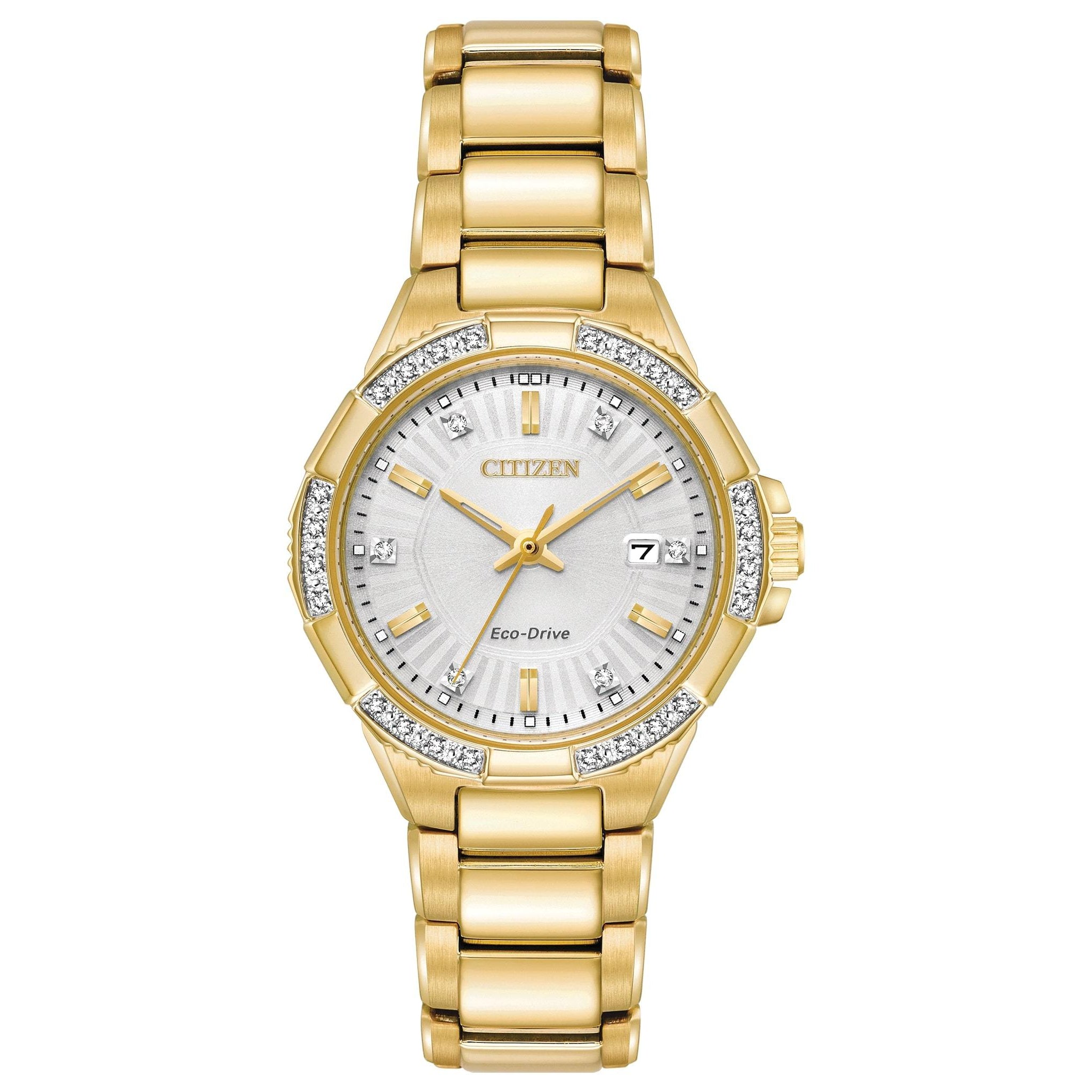 Citizen Ladies Diamond Eco-Drive Gold Stainless Steel Watch - EW2462-51A