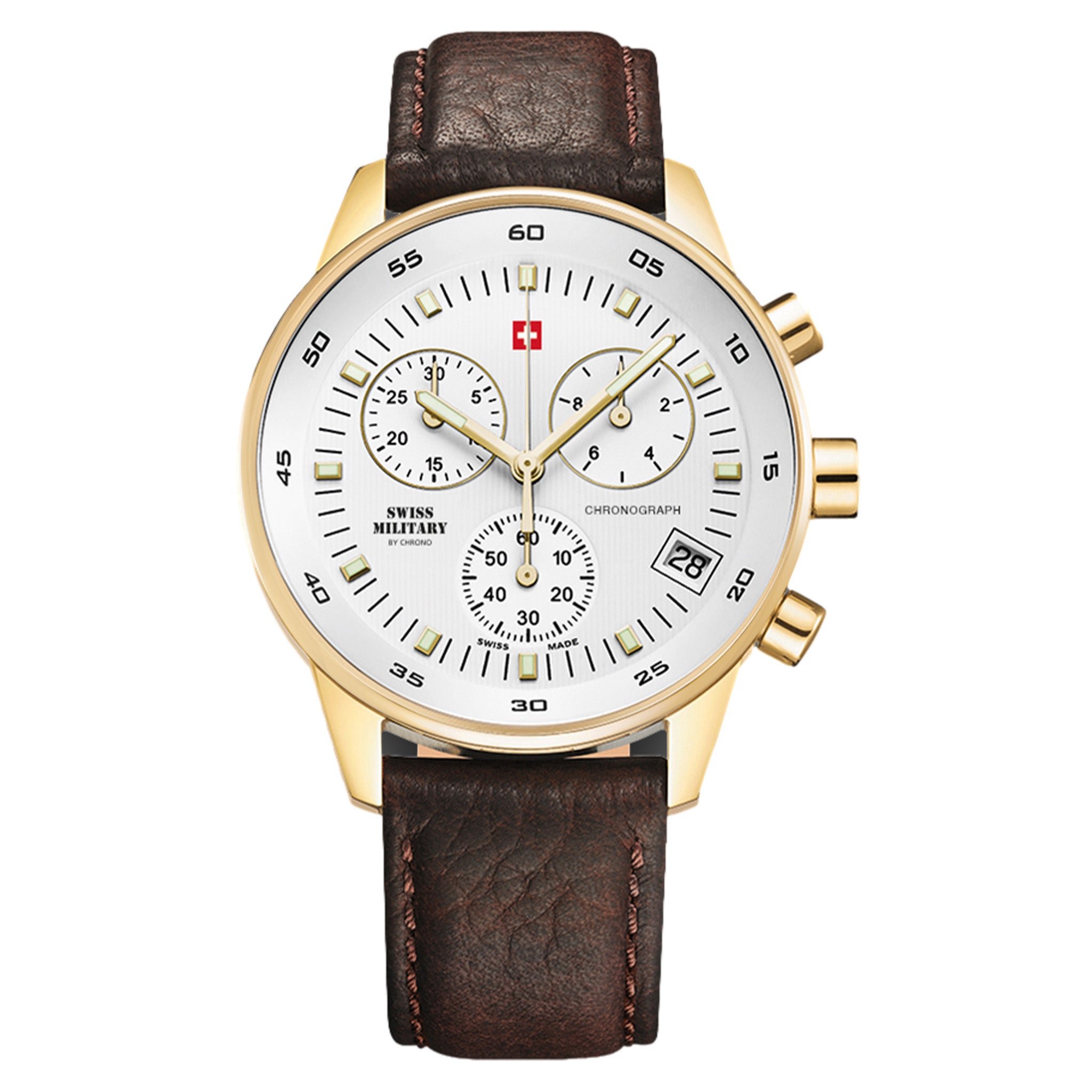 Swiss Military Brown Leather White Dial Chronograph Men's Watch - SM30052.05