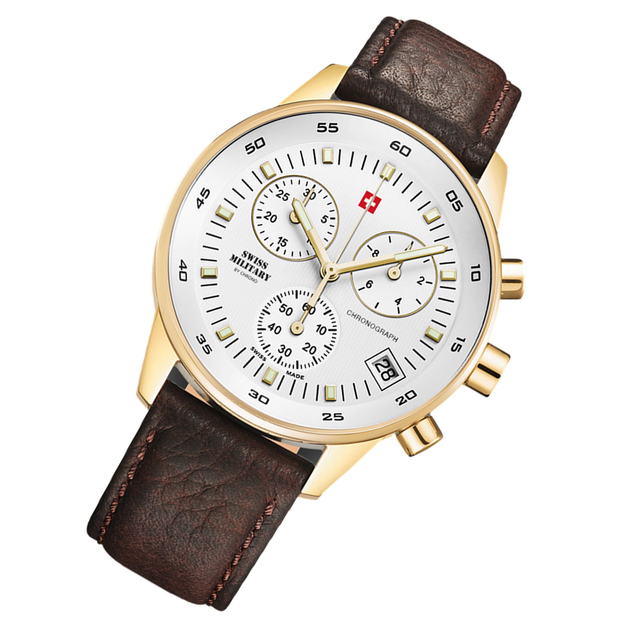 Swiss Military Brown Leather White Dial Chronograph Men's Watch - SM30052.05