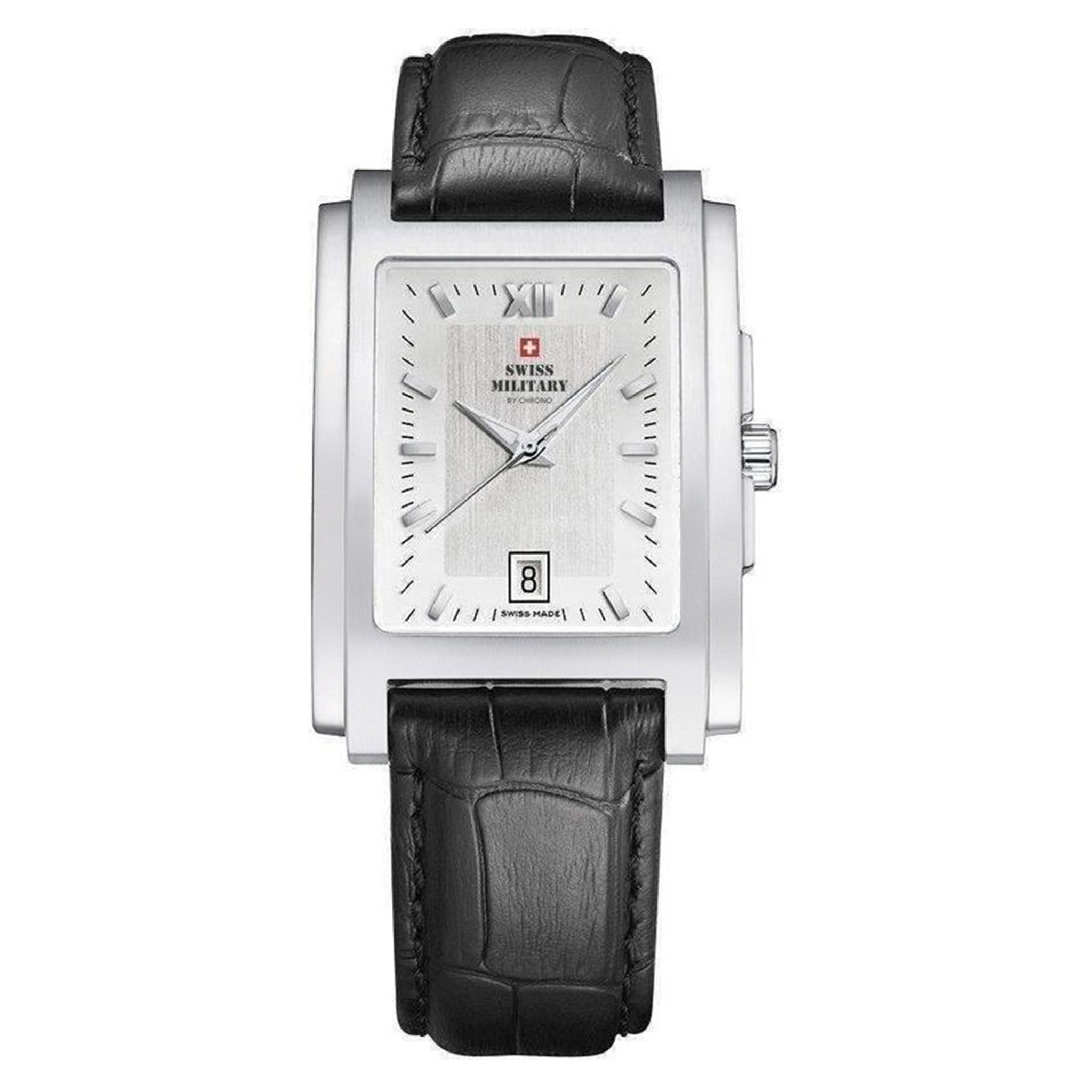 Swiss Military Black Leather White Dial Men's Watch - SM30053.06