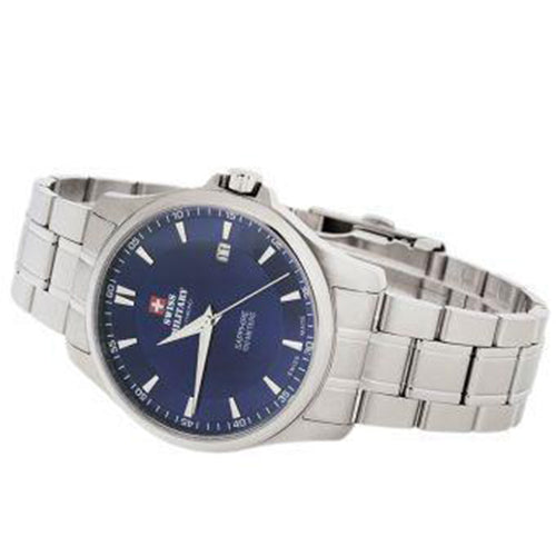 Swiss Military Silver Steel Sunray Ocean Blue Dial Men's Watch - SM30137.03