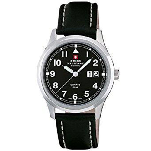 Swiss Military Black Leather Men's Watch - SM34004.09