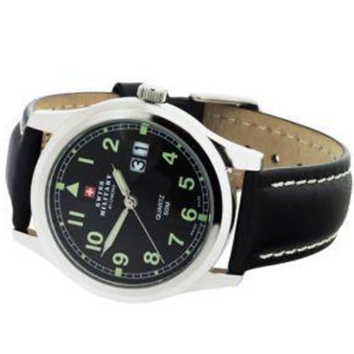 Swiss Military Black Leather Men's Watch - SM34004.09