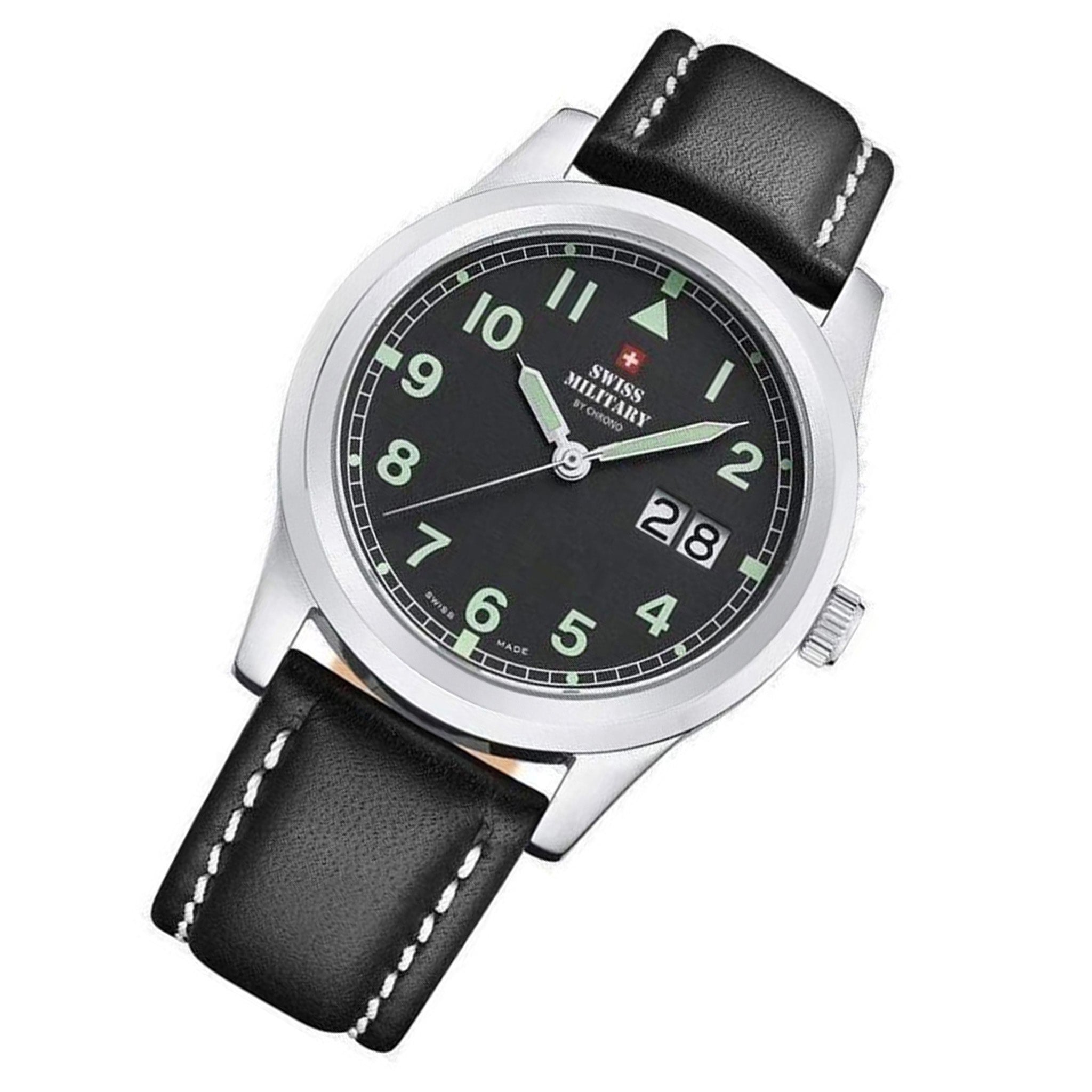 Swiss Military Black Leather Men's Watch - SM34004.09