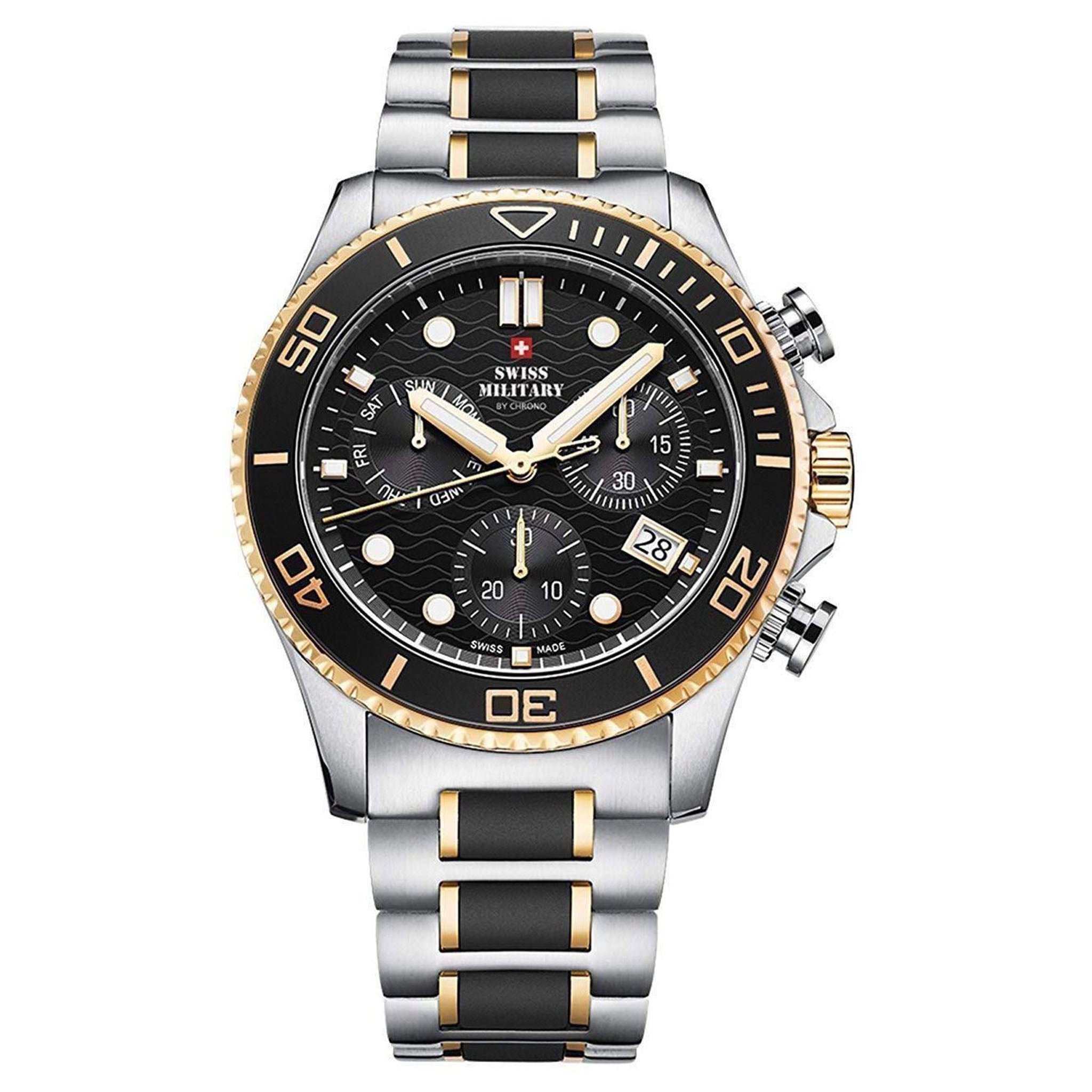 Swiss Military Stainless Steel Black Dial Chronograph Men's Watch - SM34051.02