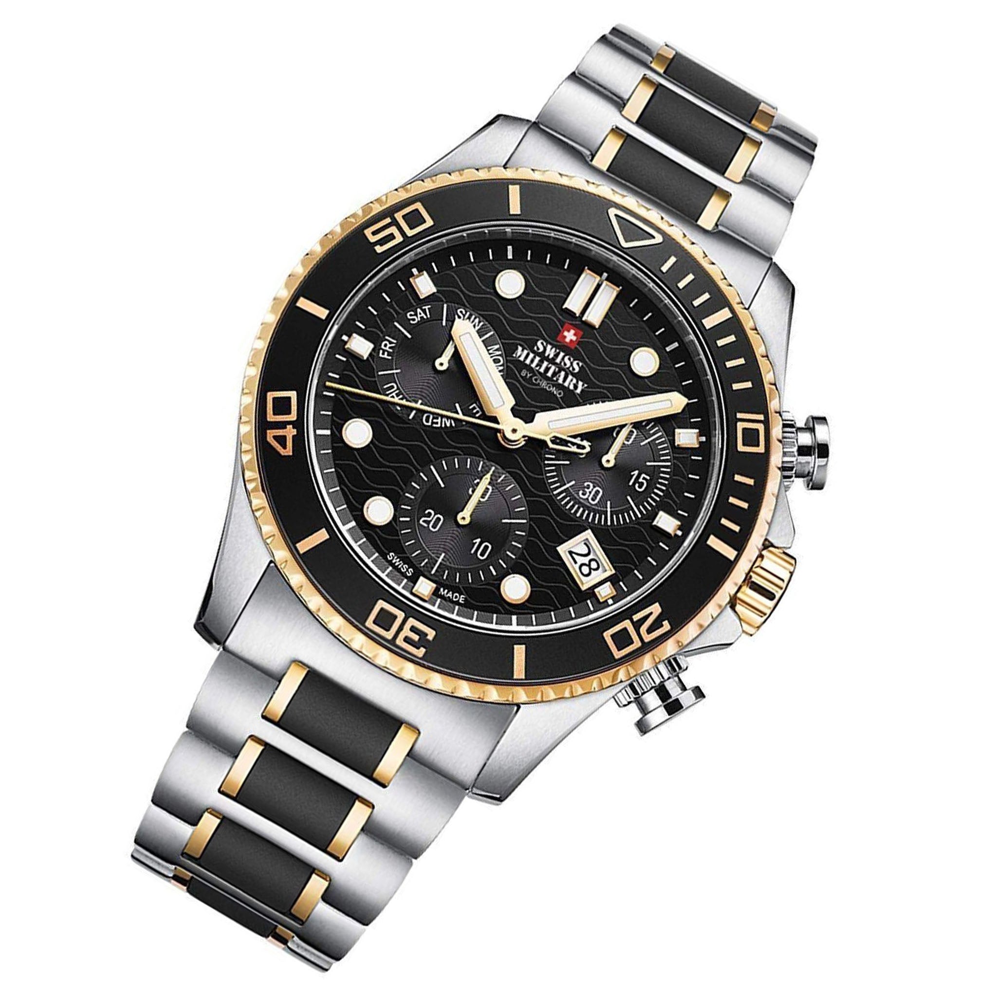 Swiss Military Stainless Steel Black Dial Chronograph Men's Watch - SM34051.02