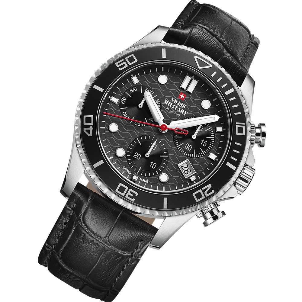 Swiss Military Black Leather Chronograph Men's Swiss Made Watch - SM34051.04