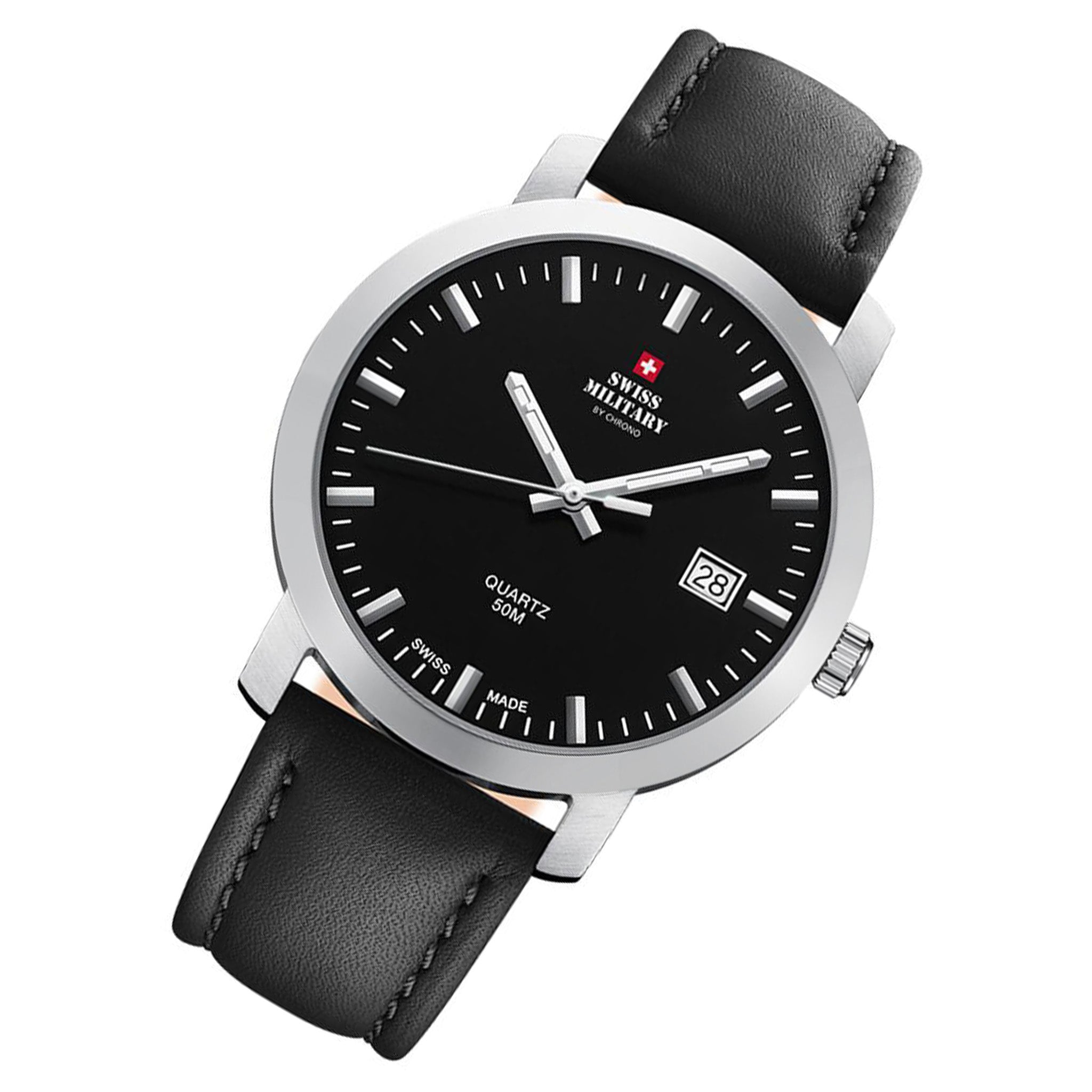 Swiss Military Classic Black Leather Men's Swiss Made Watch - SM34083.04