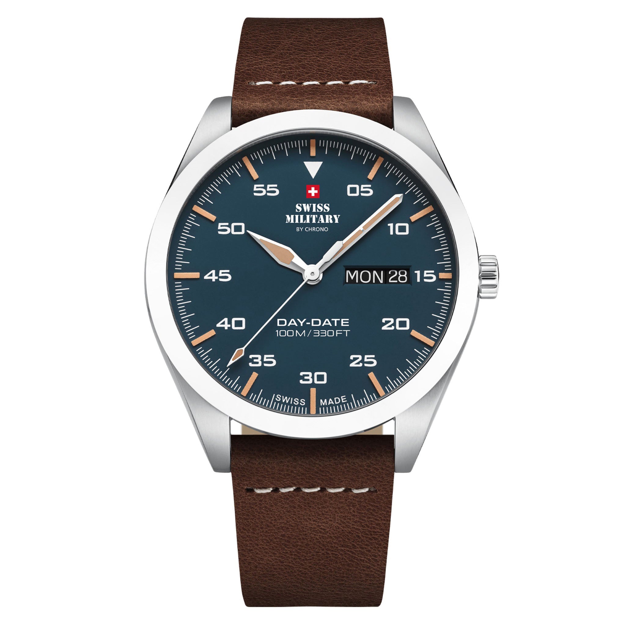 Swiss Military Brown Leather Blue Dial Men's Swiss Made Watch - SM34087.05