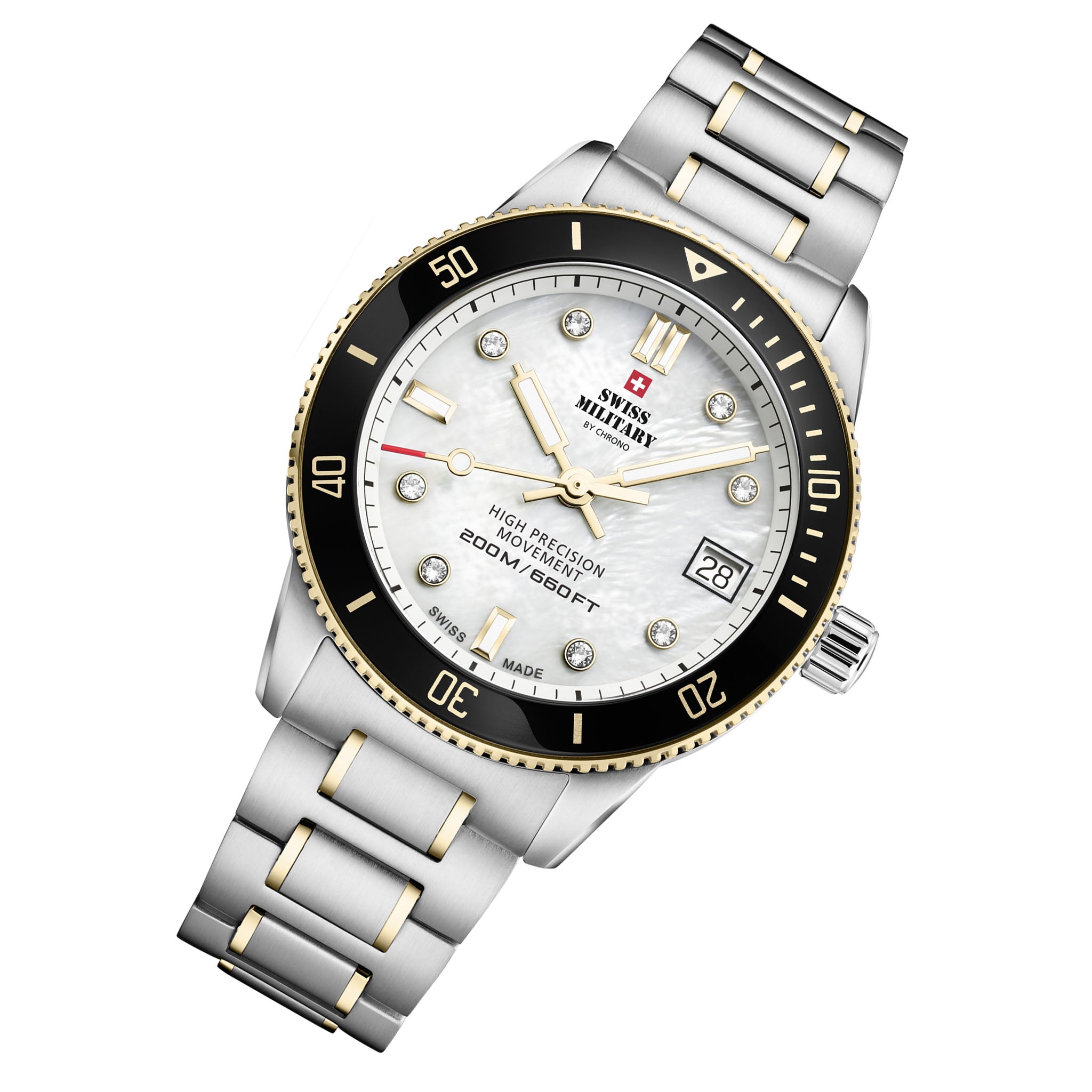 Swiss Military Two-Tone Steel White Dial Women's Swiss Made Watch - SM34089.04