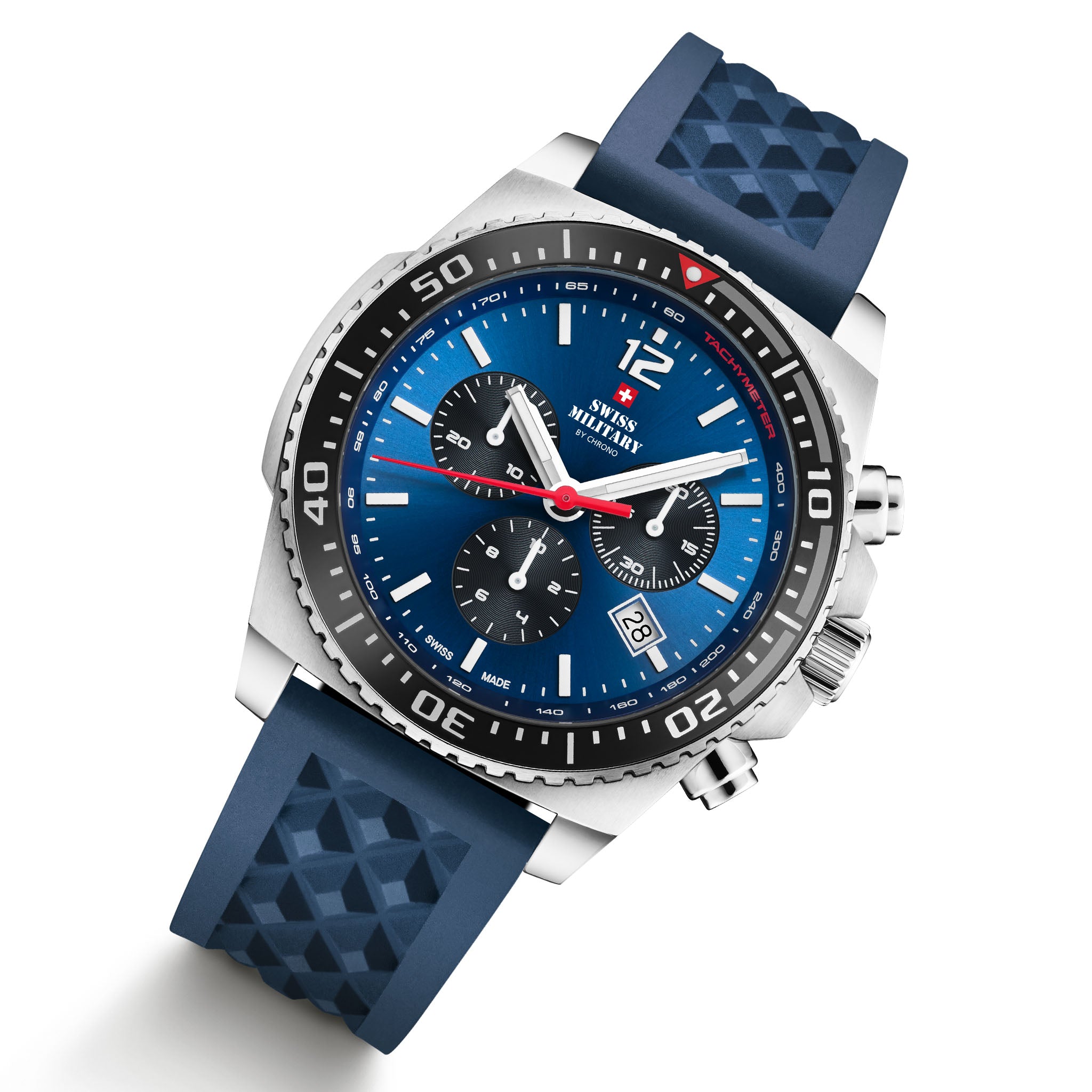 Swiss Military Black Rubber Blue Dial Chronograph Men's Swiss Made Watch - SM34093.06