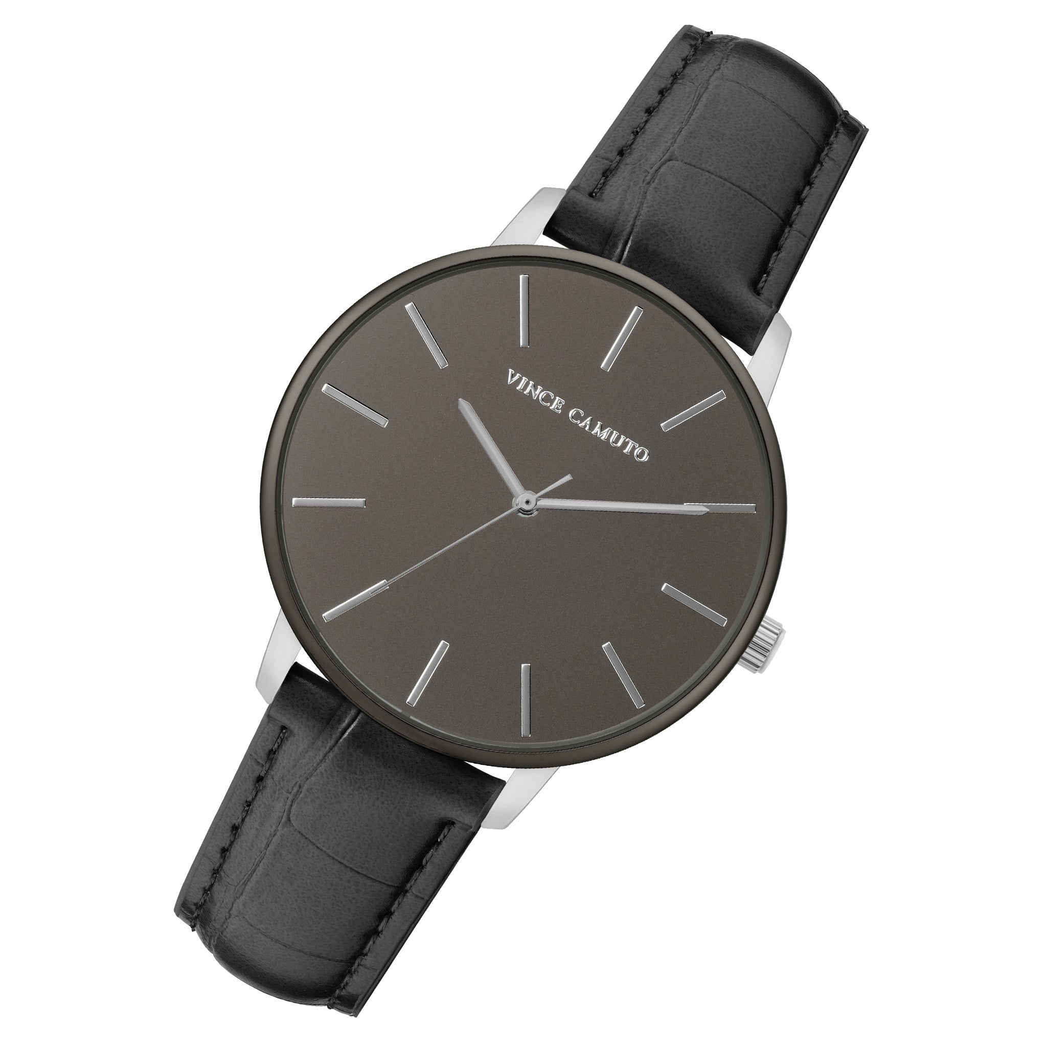 Vince Camuto Black Leather Gun Dial Men's Watch - VC8007GYGTBK