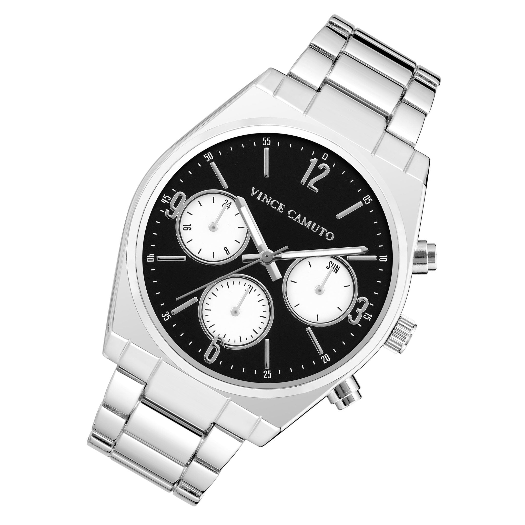 Vince Camuto Silvertone Black Dial Multi-Function Men's Watch - VC8014BKSV