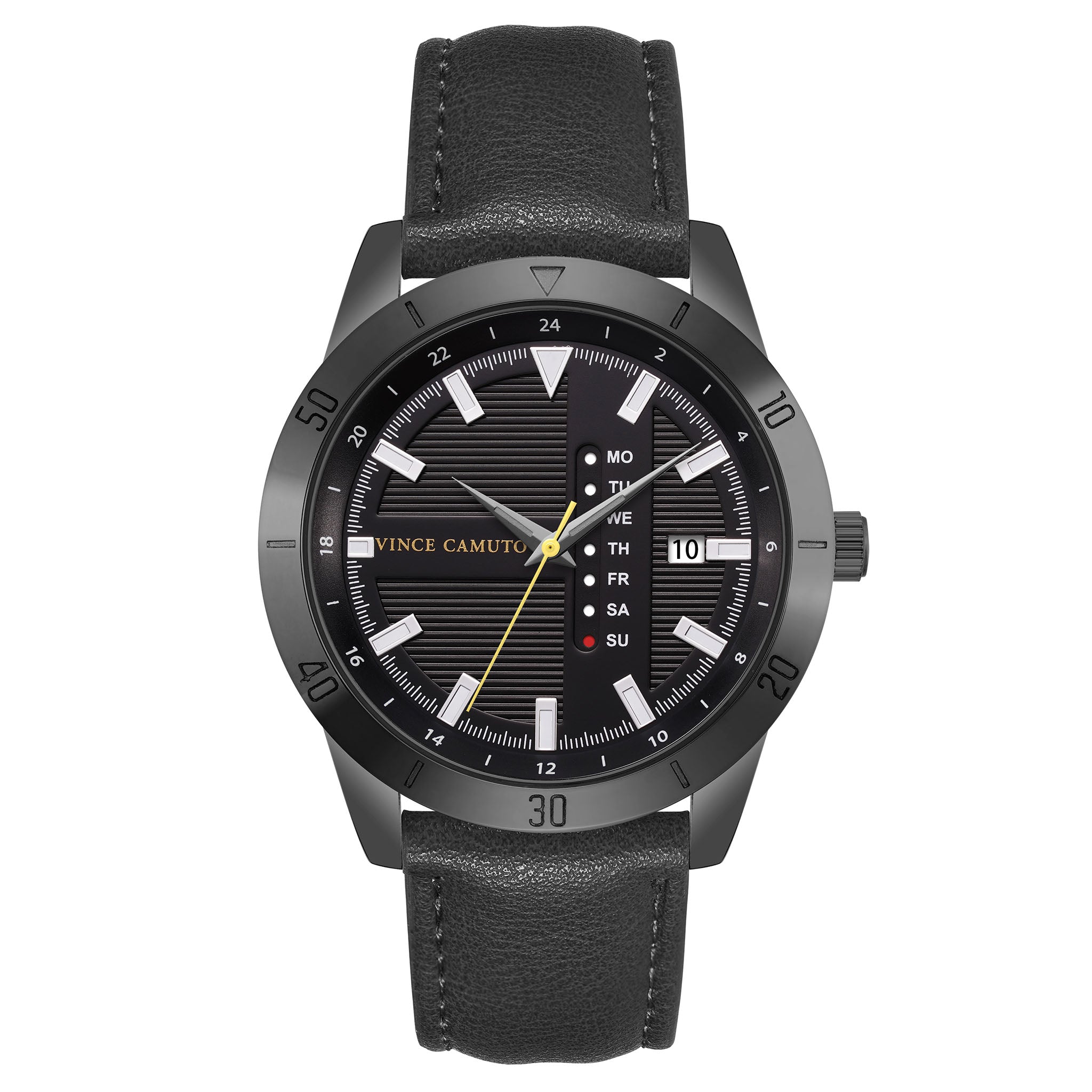 Vince Camuto Black Leather Black Dial Men's Watch - VC8035DGBKBK