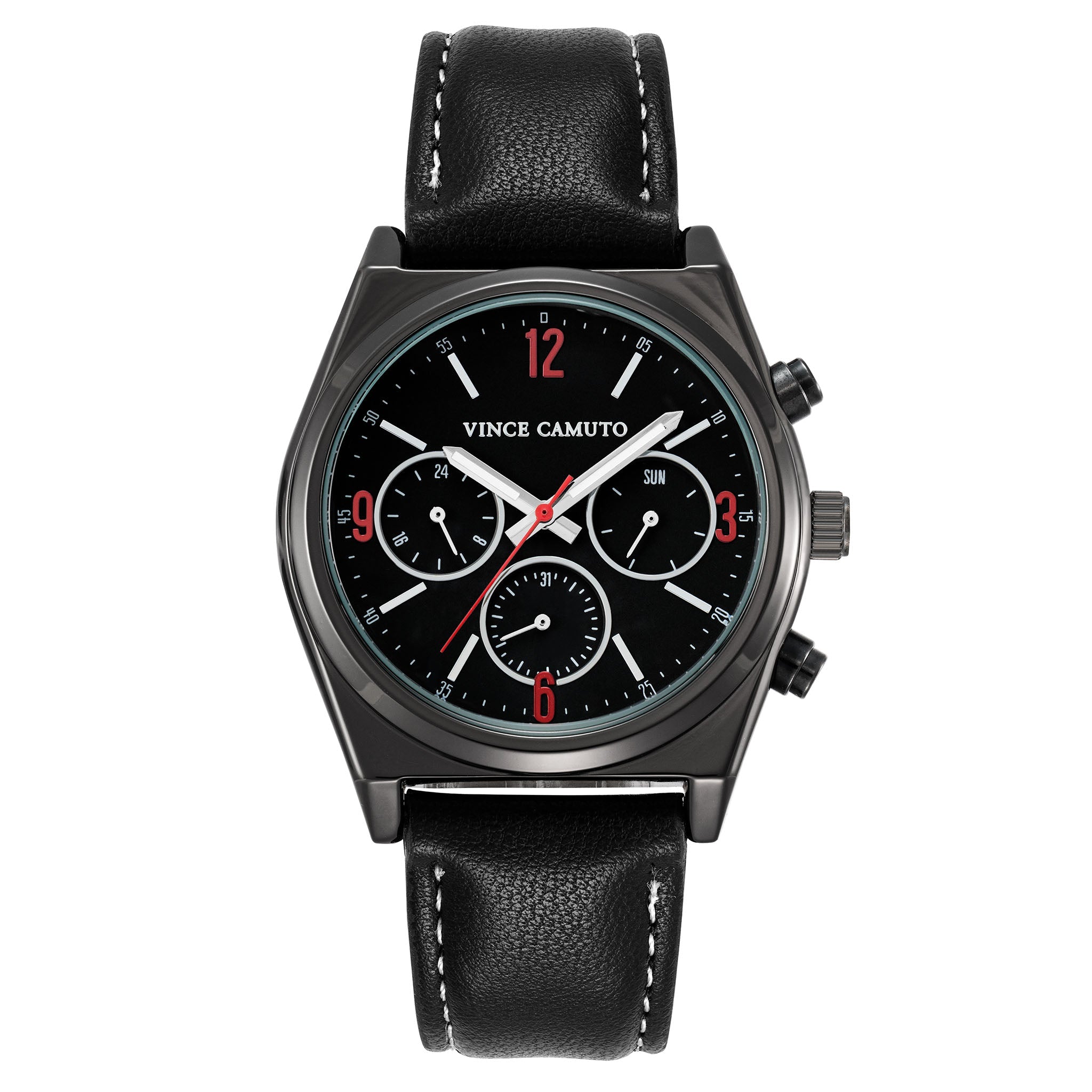 Vince Camuto Black Leather Black Dial Men's Watch - VC8036DGBKBK