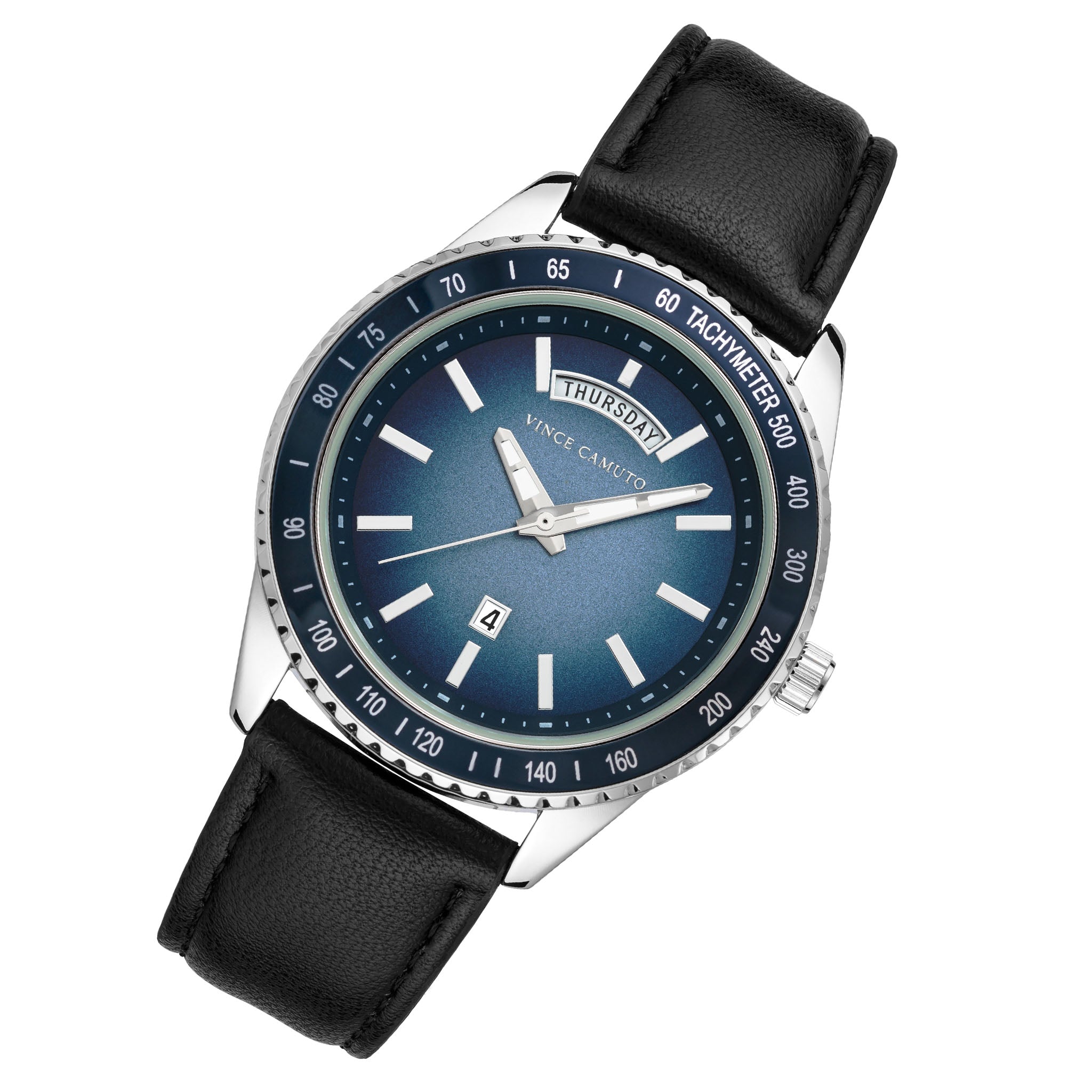 Vince Camuto Black Leather Navy Dial Men's Watch - VC8037SVNVBK