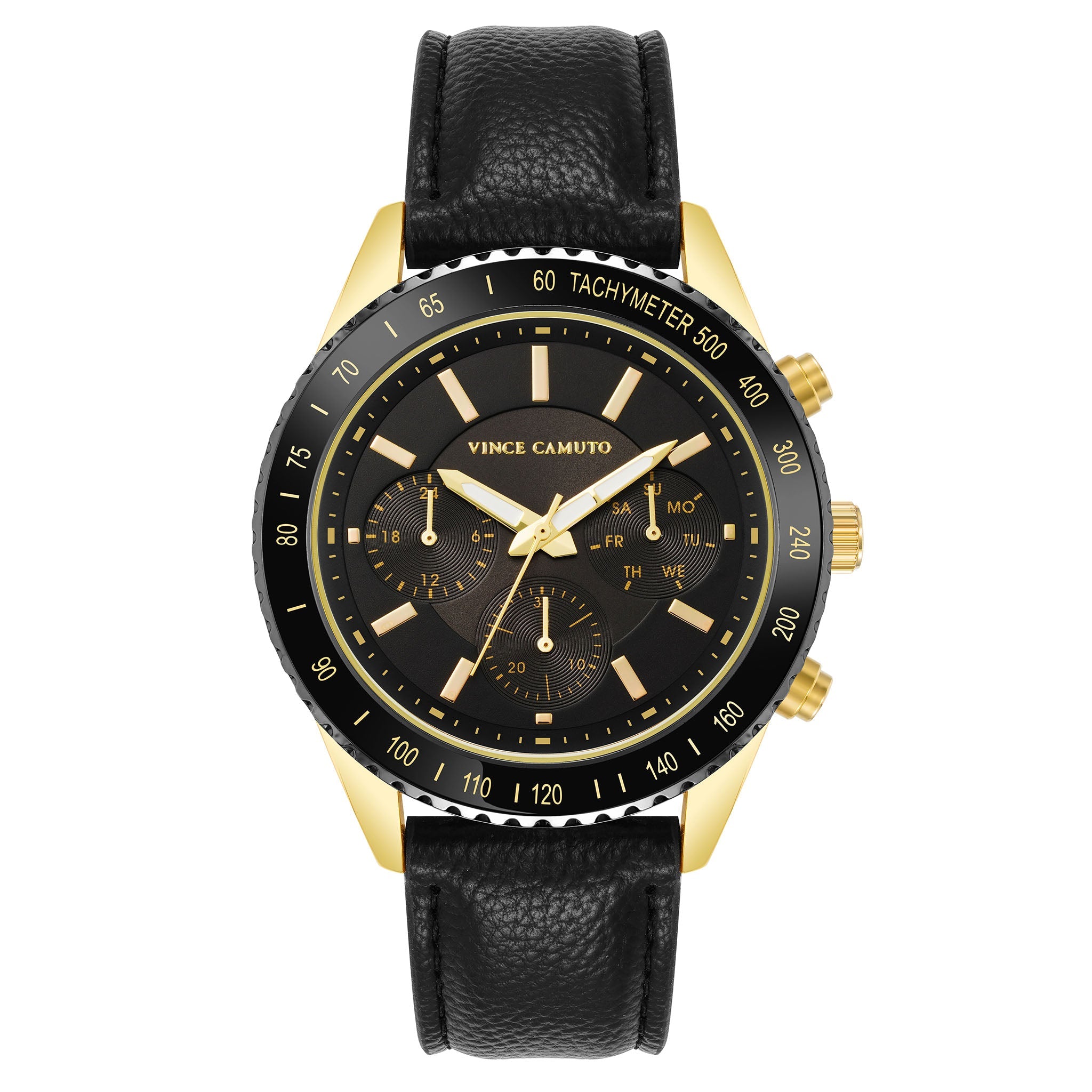 Vince Camuto Black Leather Black Dial Men's Watch - VC8050GPBKBK