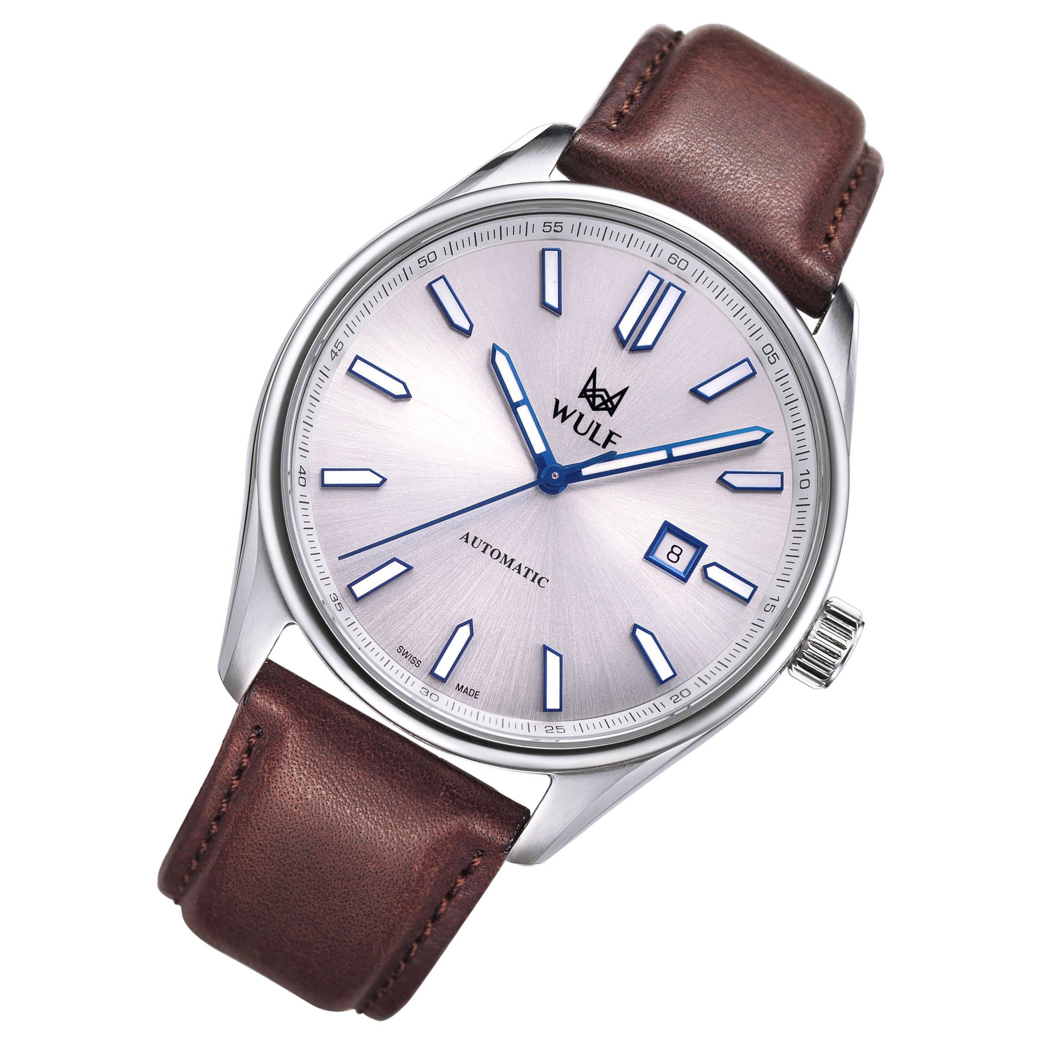 WULF ALPHA Brown Leather Silver Dial Automatic Men's Watch - WF01.01