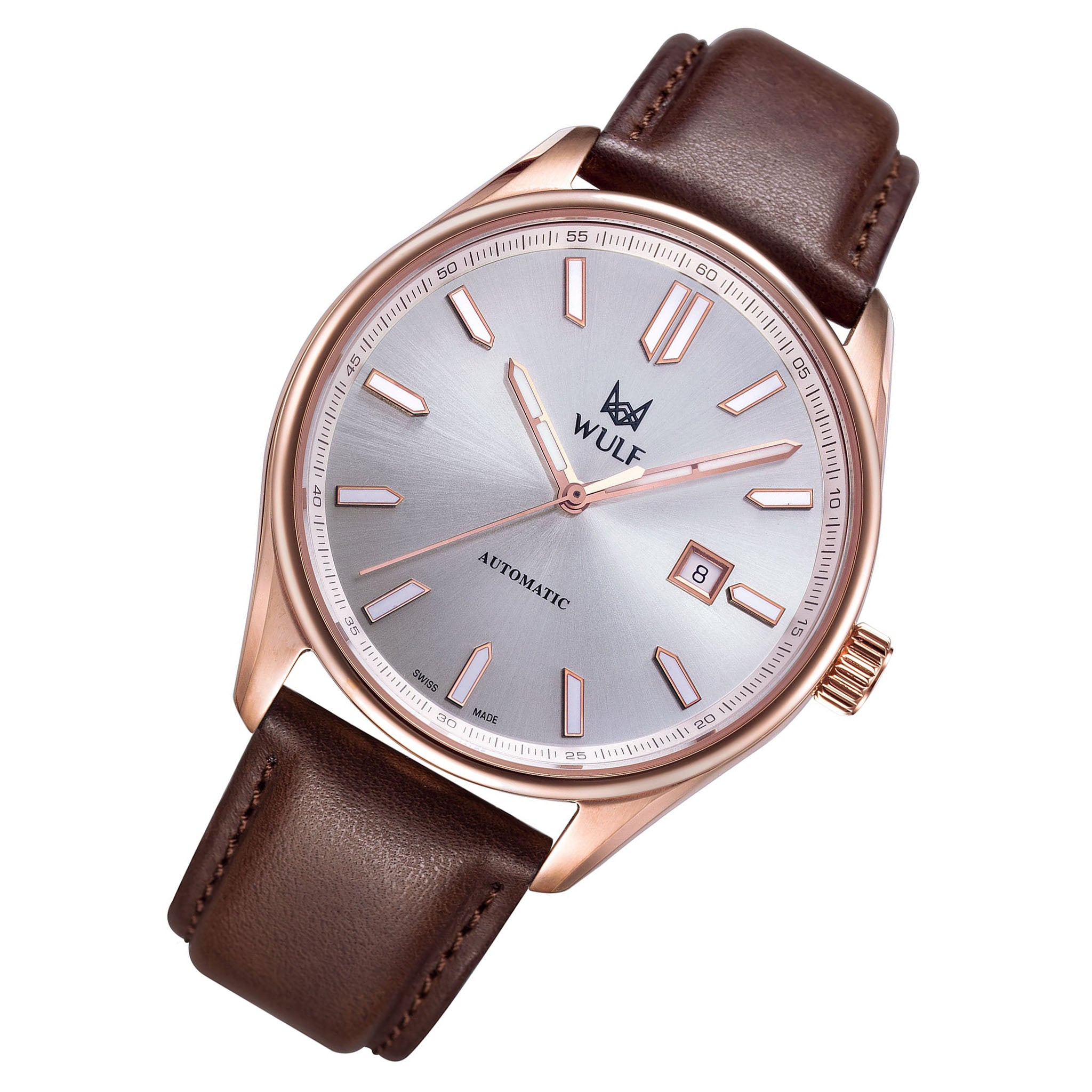 Wulf Lycan Brown Leather Silver White Dial Men's Automatic Watch - WF01.03