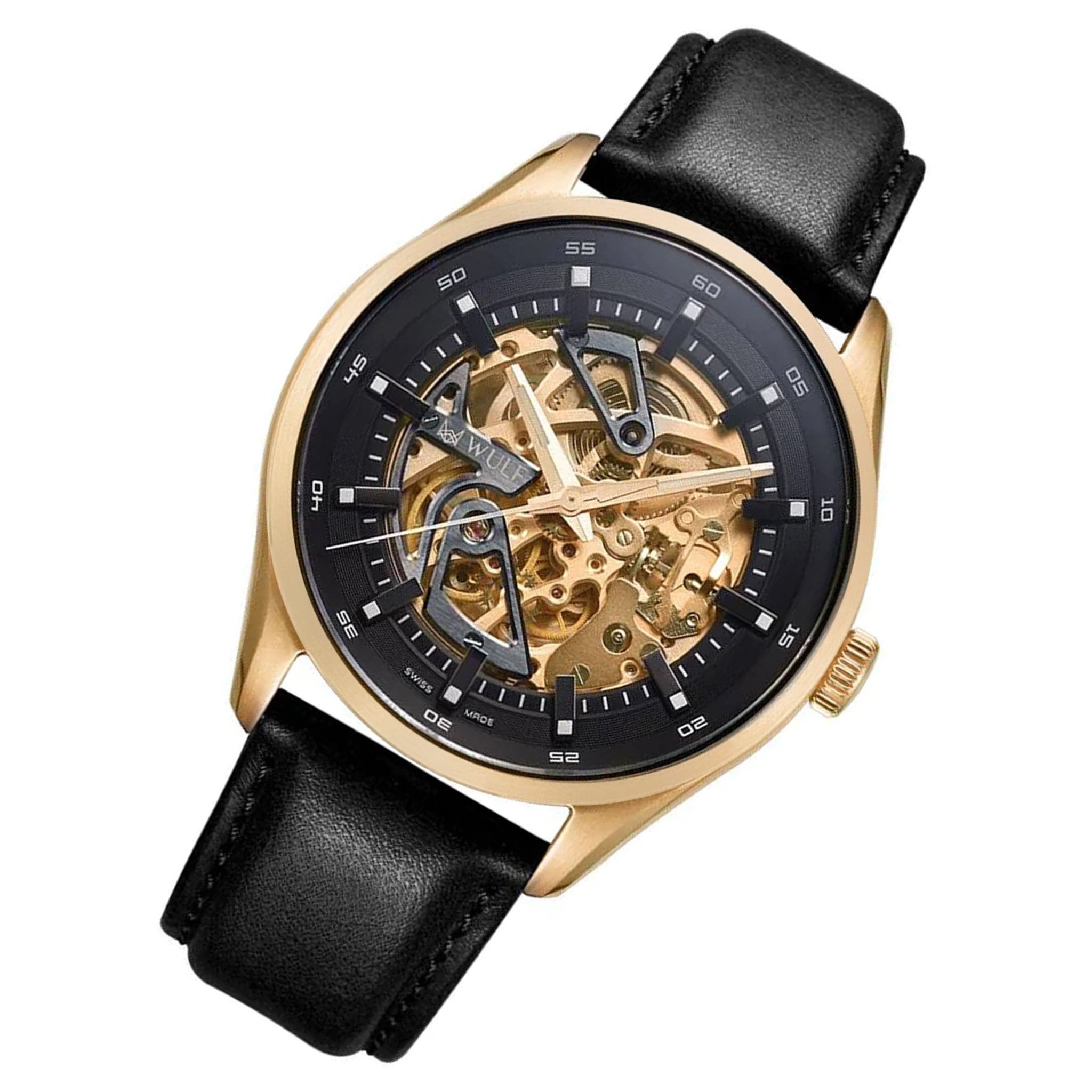 Wulf Alpha Brown Leather Black and Gold Dial Men's Automatic Watch - WF02.04