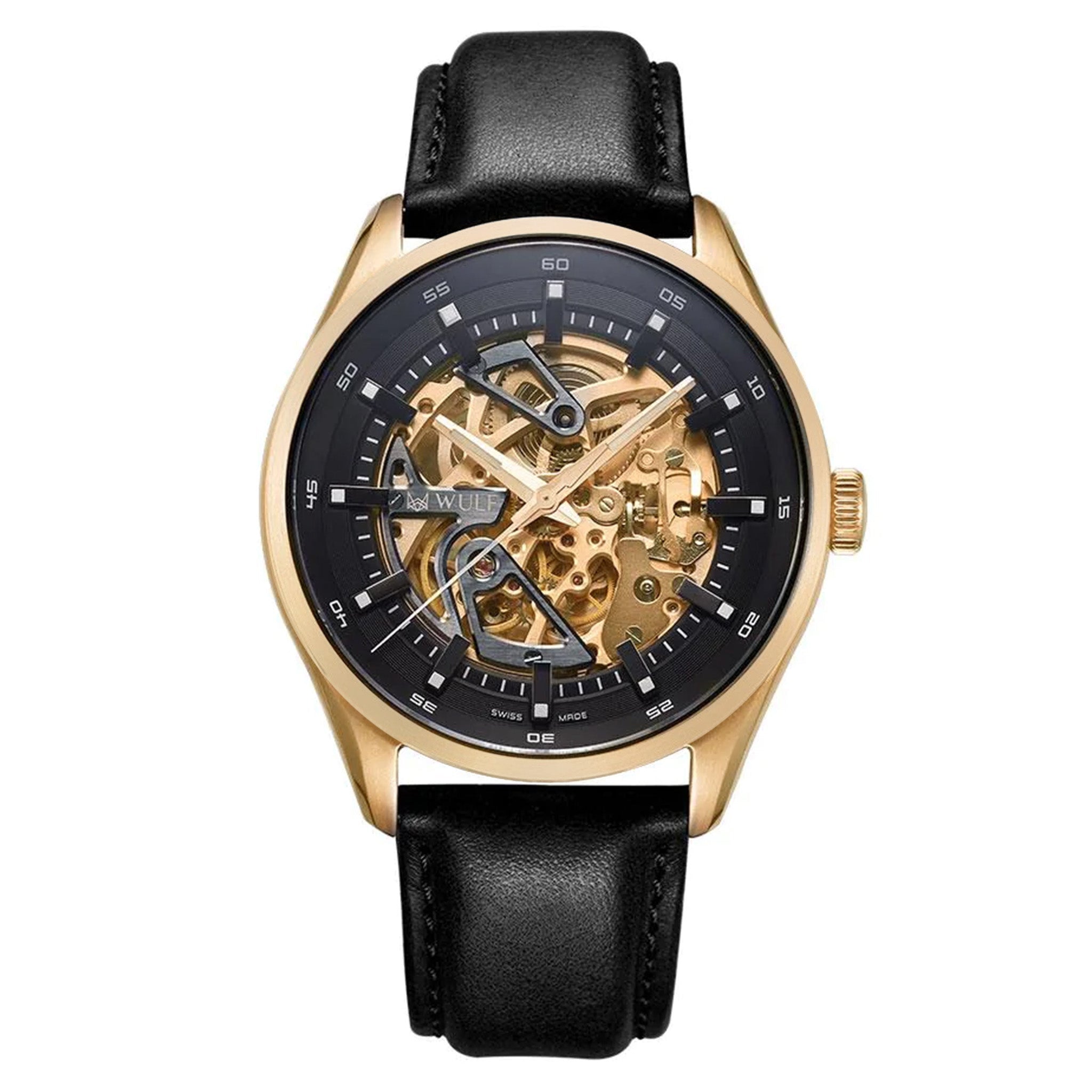 Wulf Alpha Brown Leather Black and Gold Dial Men's Automatic Watch - WF02.04