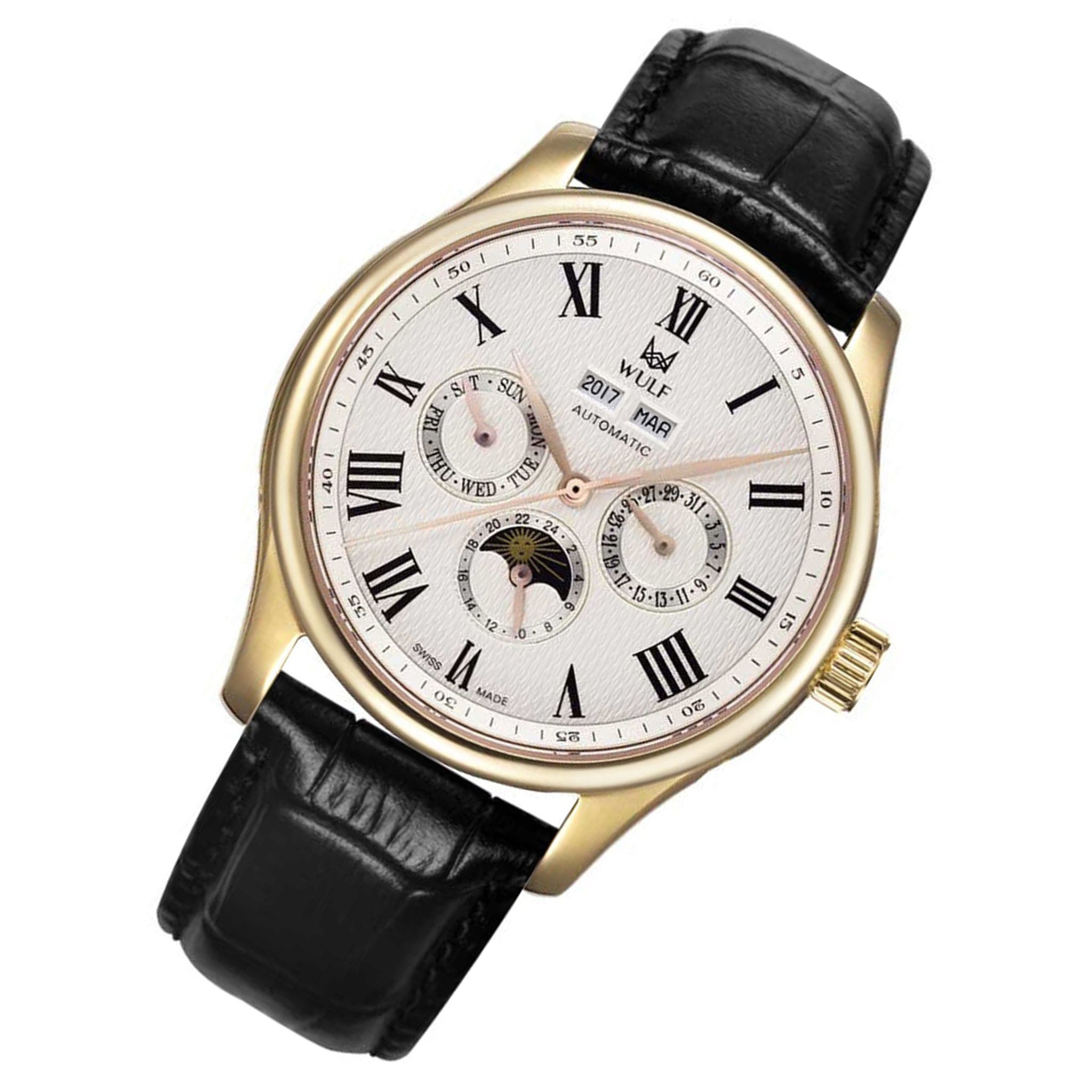 Wulf Exo Black Leather Multi-function Men's Automatic Watch - WF03.06