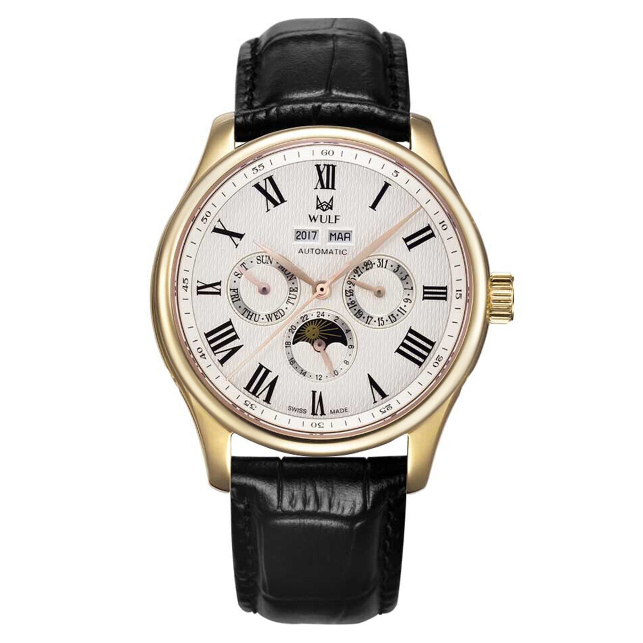 Wulf Exo Black Leather Multi-function Men's Automatic Watch - WF03.06