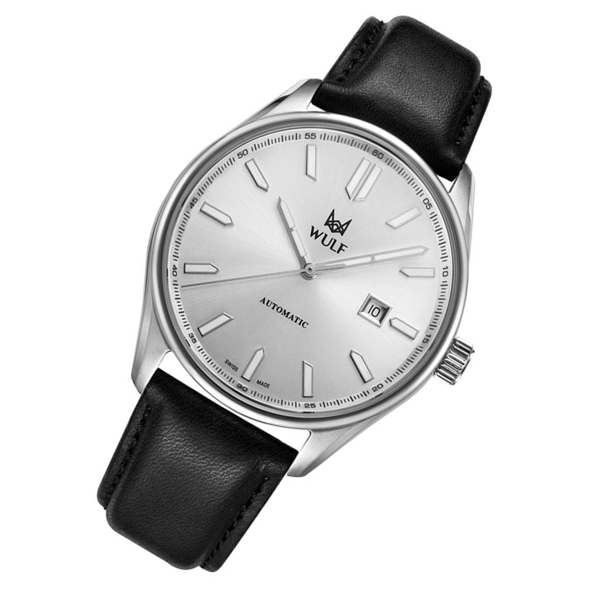 WULF Alpha 43mm Black Leather Automatic Swiss Made Unisex Watch - WF04.01