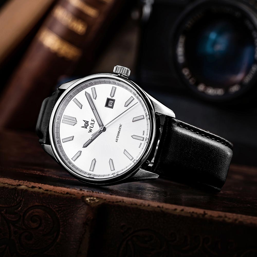 WULF Alpha 43mm Black Leather Automatic Swiss Made Unisex Watch - WF04.01