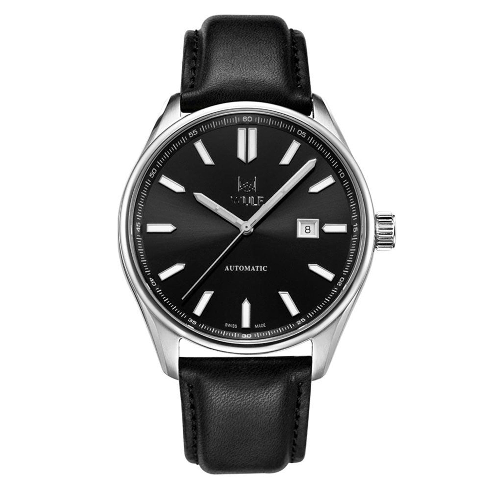 WULF Alpha Black Leather Automatic Swiss Made Unisex Watch - WF04.02