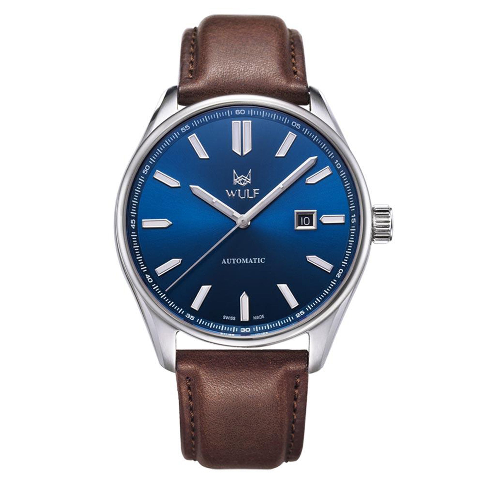 WULF Alpha-X Brown Leather Blue Dial Automatic Unisex Watch - WF04.03