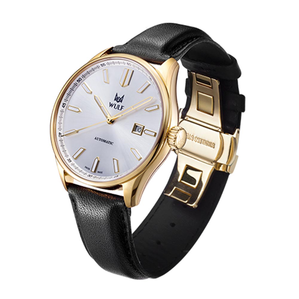 WULF Alpha 43mm Black Leather Automatic Swiss Made Unisex Watch - WF04.05