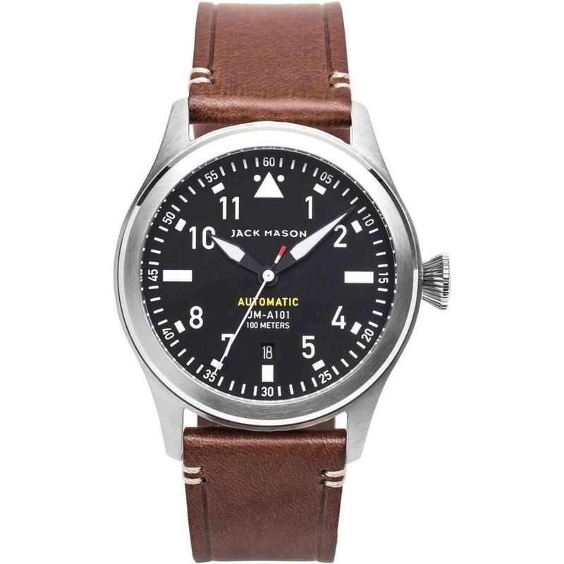 Jack Mason Aviator Automatic Leather Mens Watch JM A101 014 The Watch Factory Australia