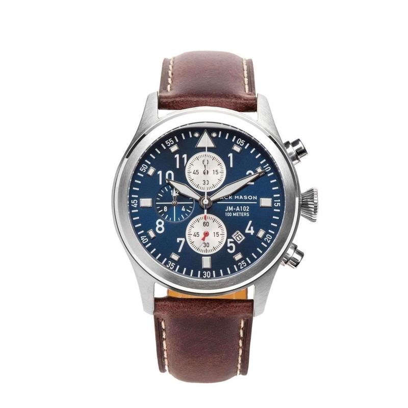 Jack Mason Aviator Chronograph Leather Mens Watch JM A102 107 The Watch Factory Australia