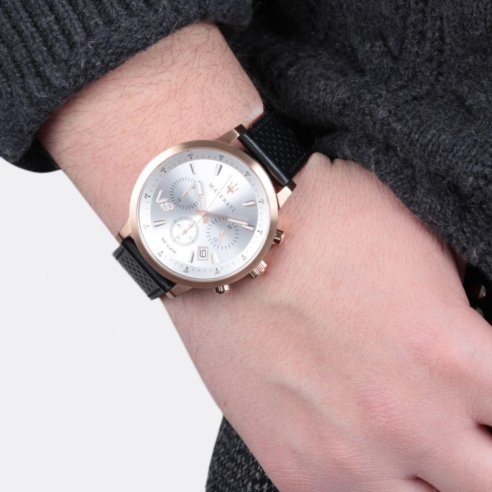 MASERATI GT Rose Gold Case Black Leather Men's Watch -R8871134001-The Watch Factory Australia