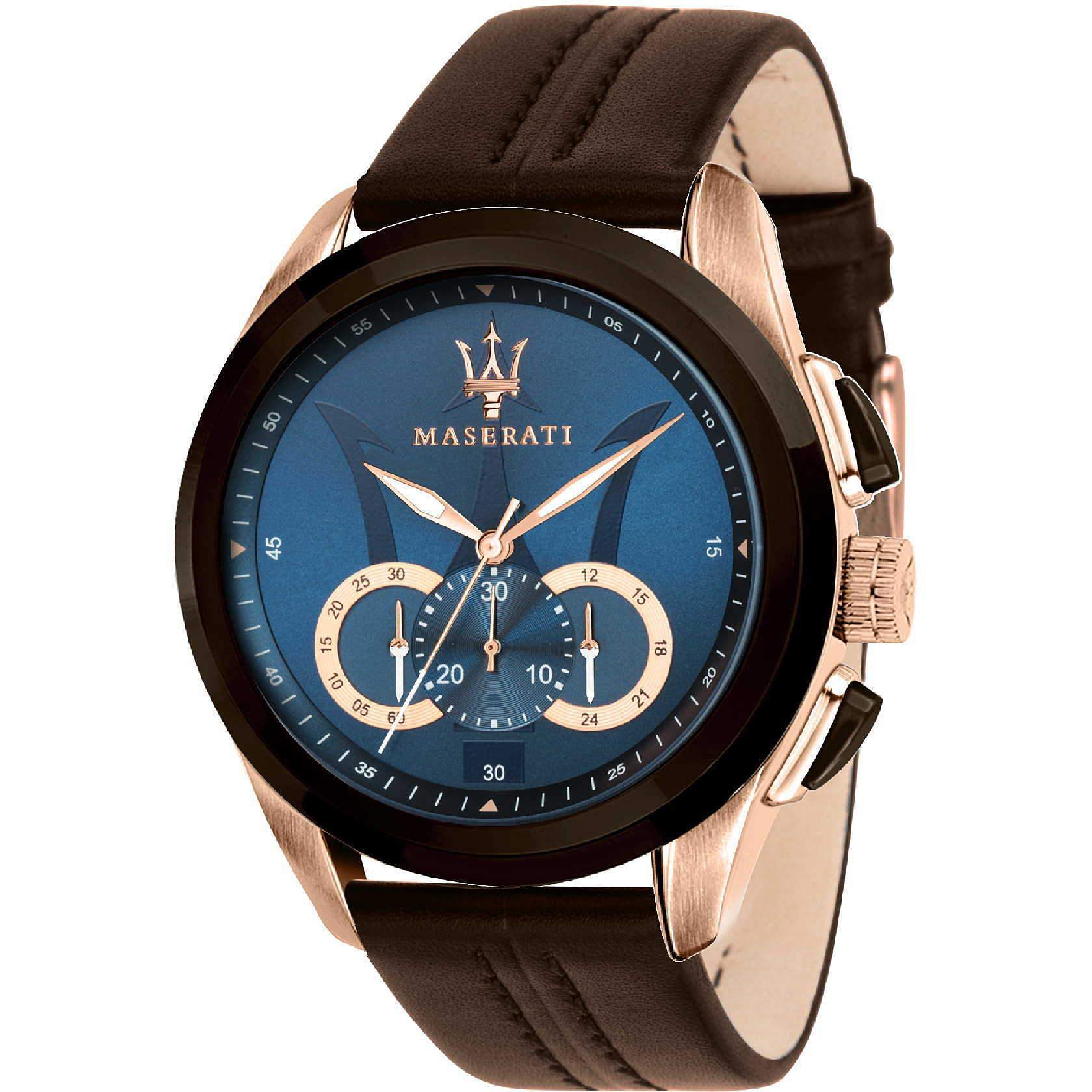 Maserati Traguardo Men's Brown Leather Watch - R8871612024-The Watch Factory Australia