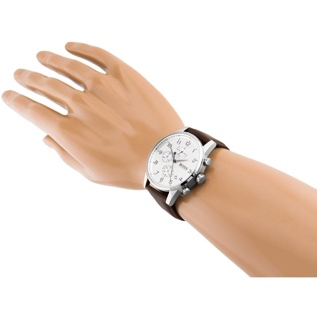 Hugo Boss Navigator Brown Leather Chronograph Men's Watch - 1513495