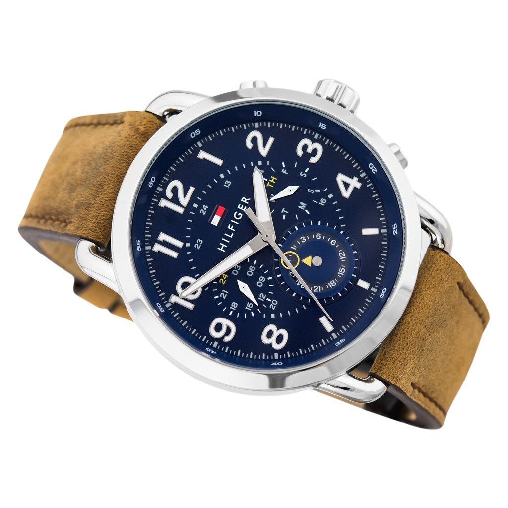Tommy Hilfiger Brown Leather Navy Dial Multi-function Men's Watch - 1791424