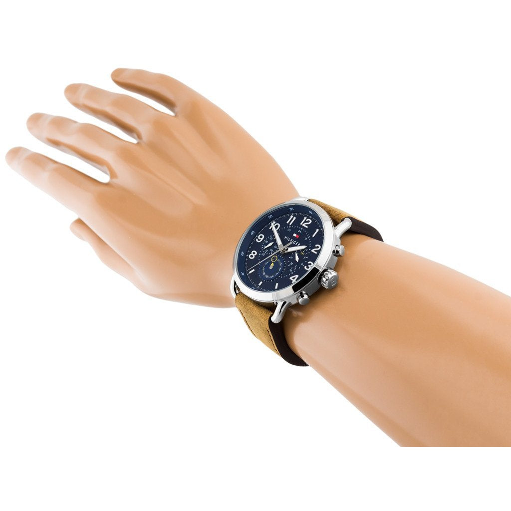 Tommy Hilfiger Brown Leather Navy Dial Multi-function Men's Watch - 1791424