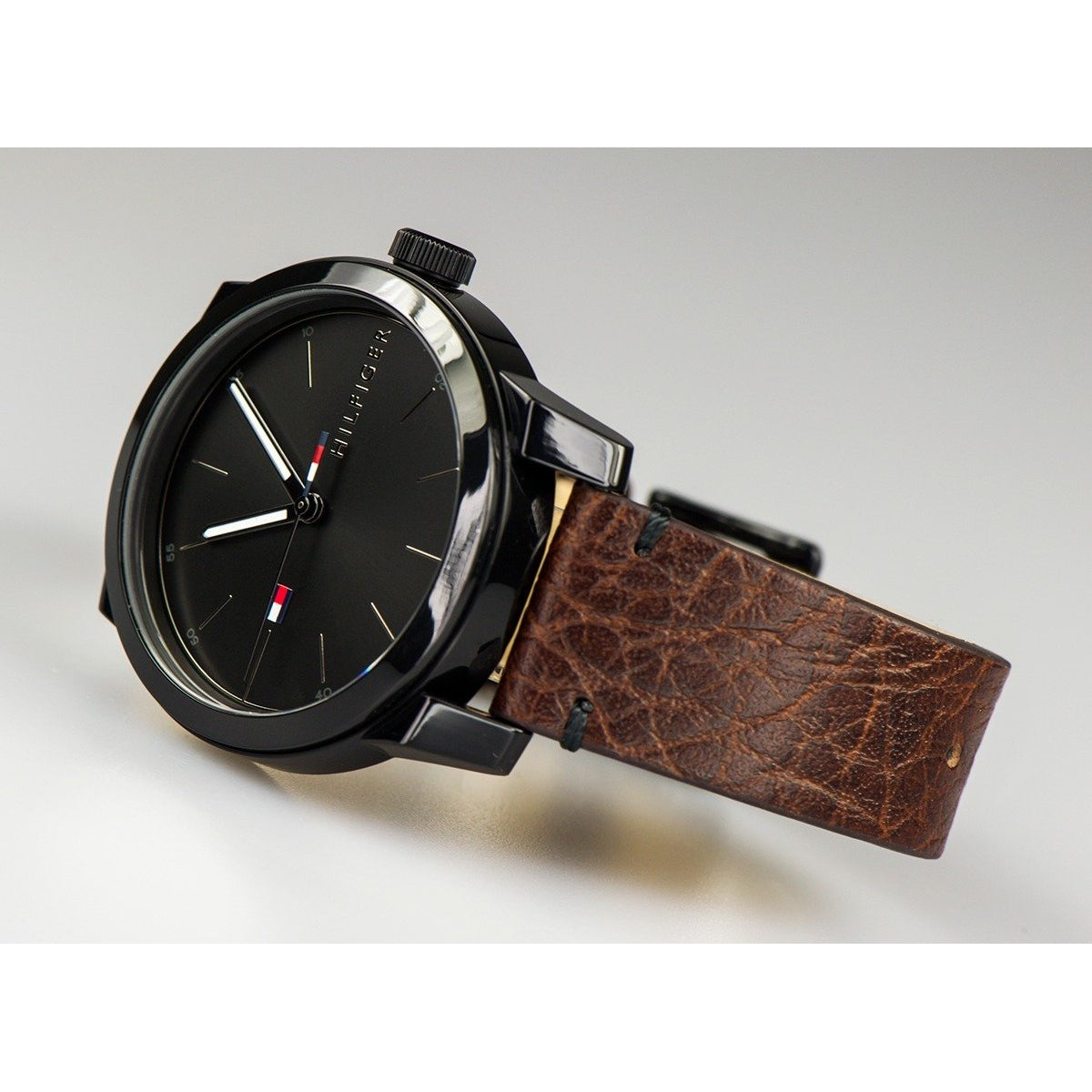 Tommy Hilfiger Brown Leather Black Dial Men's Watch - 1791383