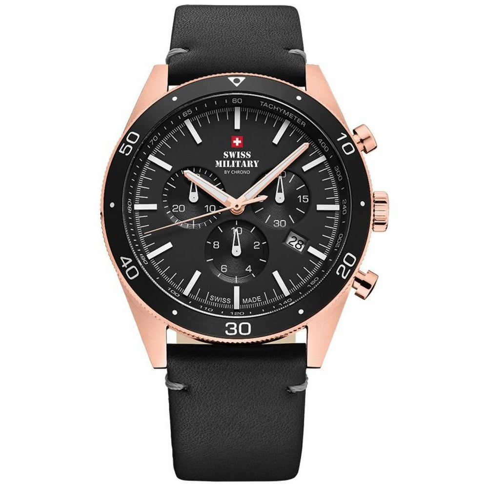 Swiss Military Black Leather Chrono Men's Watch - SM34079.07