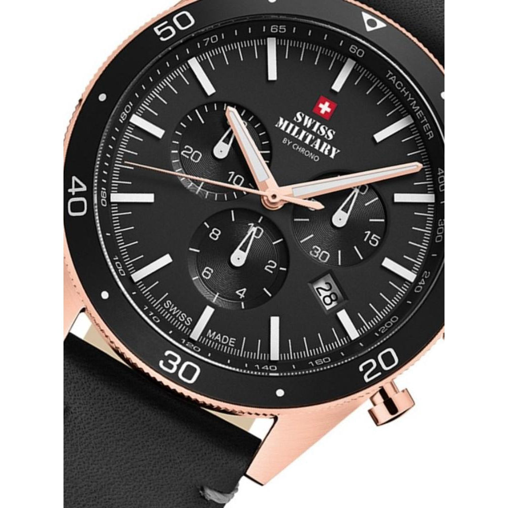 Swiss Military Black Leather Chrono Men's Watch - SM34079.07