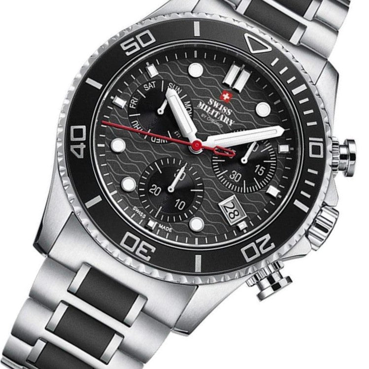 Swiss Military Stainless Steel Black Dial Chronograph Men's Watch - SM34051.01