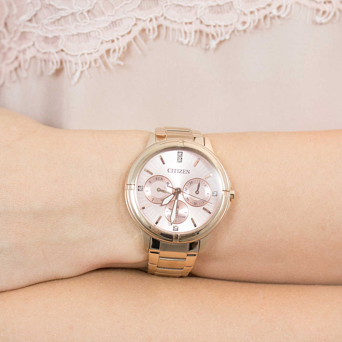 Citizen Ladies Dress Eco-Drive Rose Gold Stainless Steel Multi-Function Watch - FD2033-52W