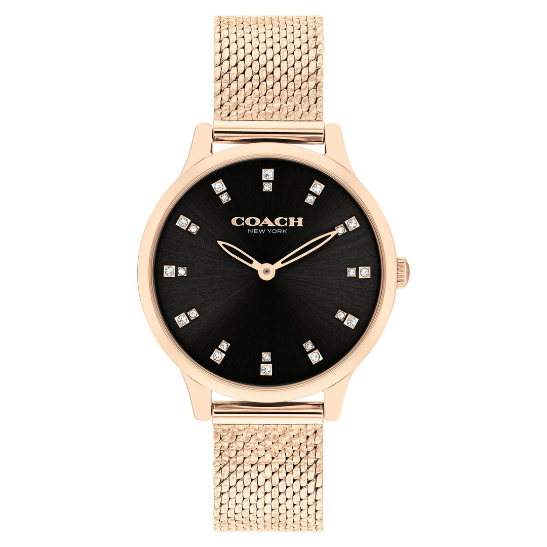 Coach Rose Gold Steel Mesh Black Dial Women's Watch - 14504217