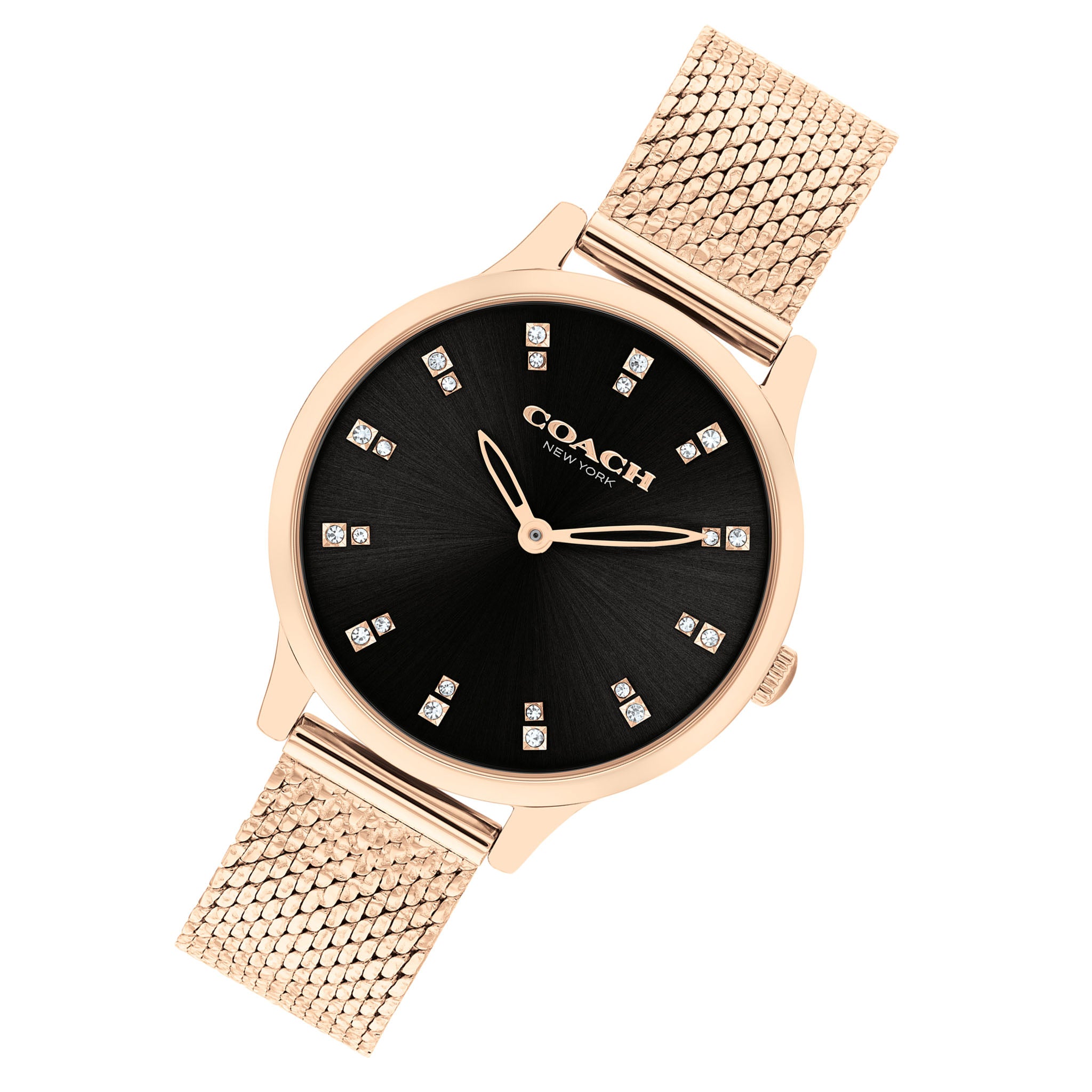 Coach Rose Gold Steel Mesh Black Dial Women's Watch - 14504217